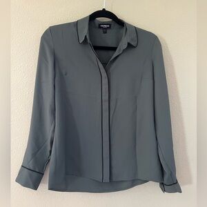 NWOT Express Green Portofino Blouse with Black Lining